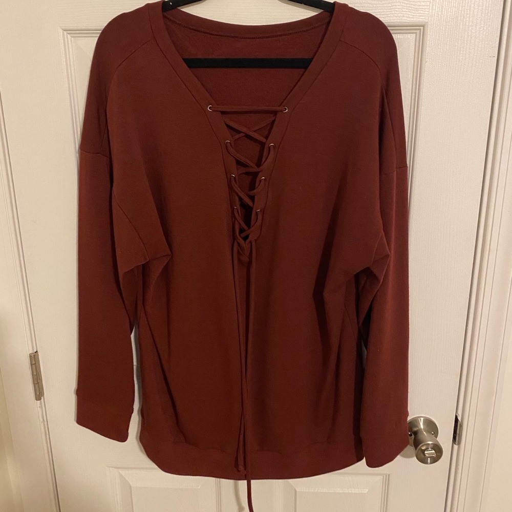 Super Soft Maroon Over-sized Lace up Sweatshirt